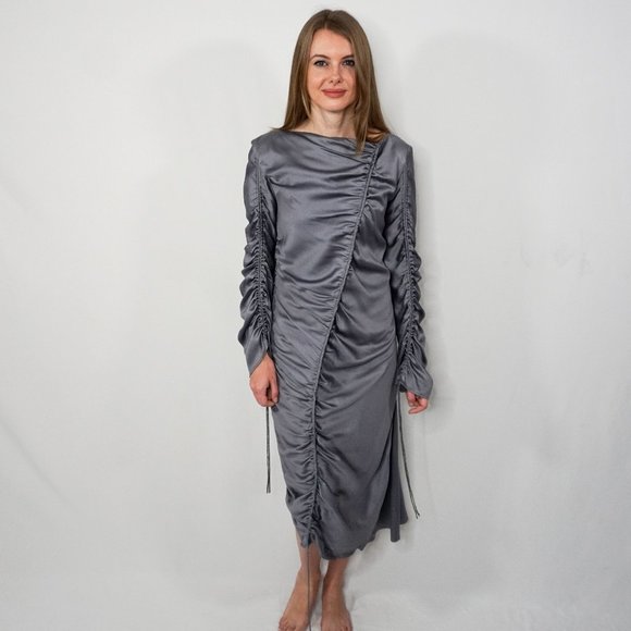 363. DROMe Silver Gray Long-Sleeve Drawstring Dress M/L - Picture 1 of 8